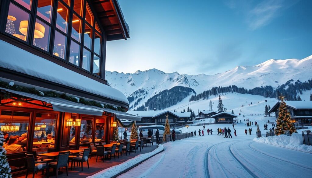 Hier ist die Darstellung des luxuriösen Bergrestaurants in Davos mit einer traumhaften Winteratmosphäre, perfekt für ein kulinarisches Erlebnis und Après-Ski in Graubünden. Lass mich wissen, falls du Anpassungen wünschst!