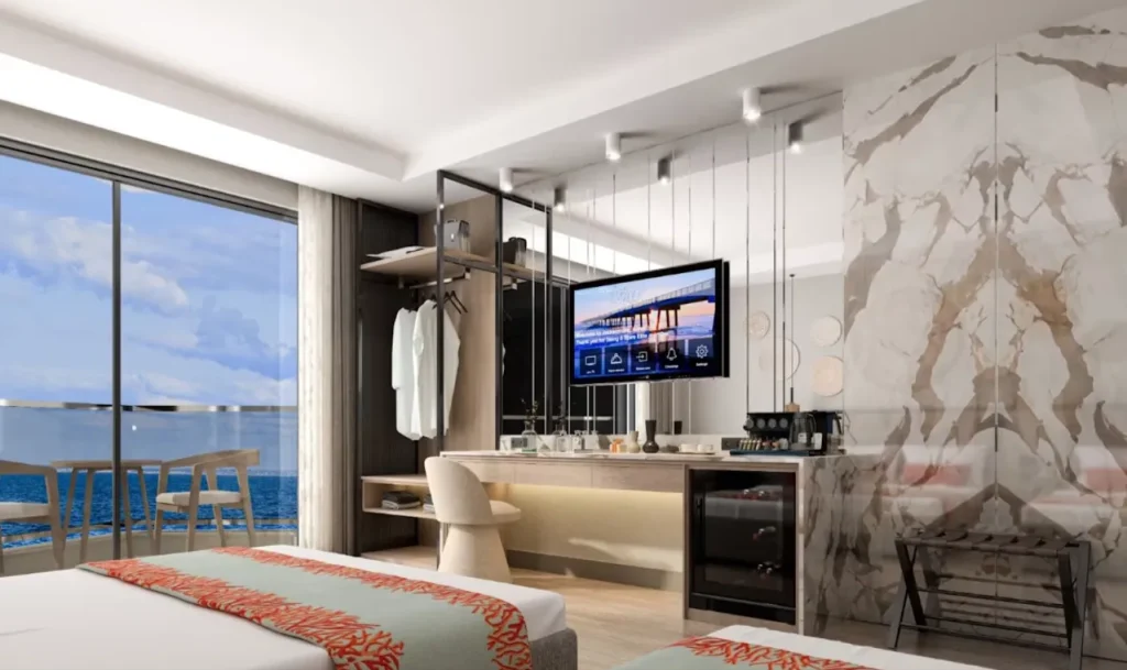 Modernes Hotelzimmer mit Meerblick im Sentido Palmeras Lumare in Konakli bei Alanya, Zimmerbeispiel zur Neuer&ouml;ffnung 2026