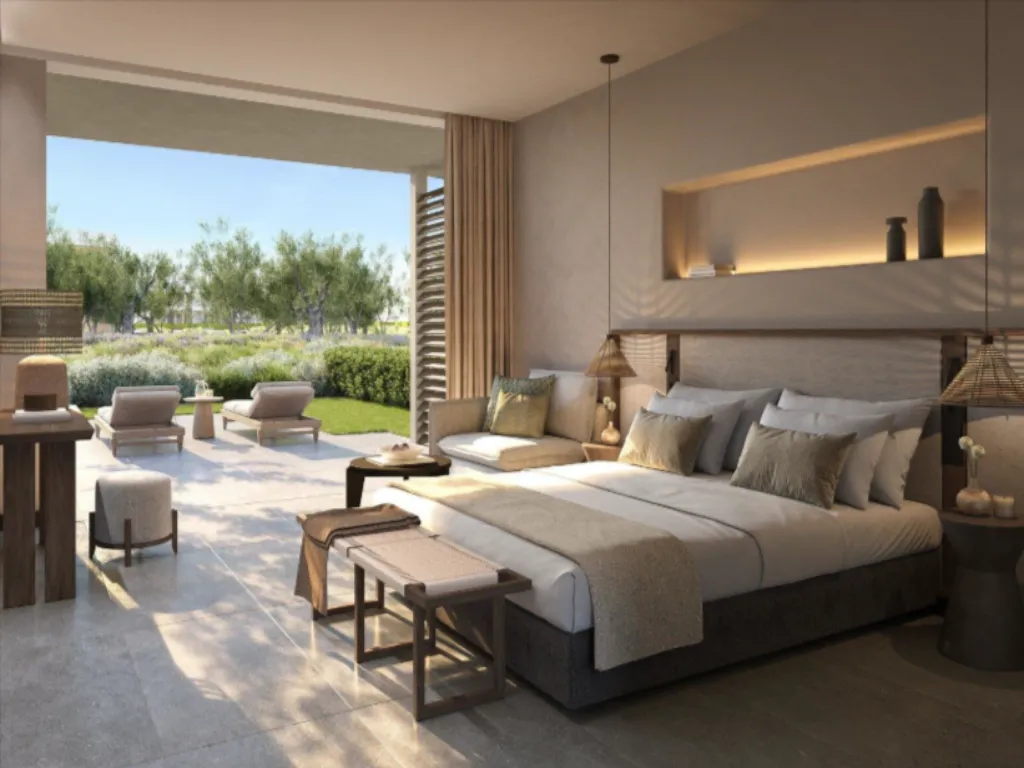 Modernes Superior Doppelzimmer im Ikos Kissamos mit eleganter Einrichtung, Gartenblick und privater Terrasse