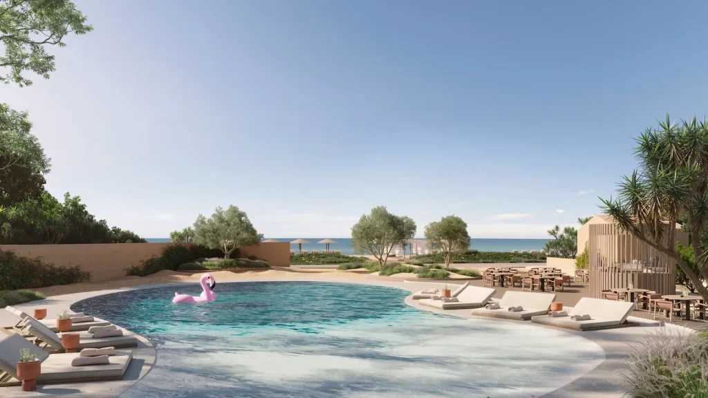 Nissos Dunes Resort Korfu mit moderner Poolanlage und Blick auf den Almyros-Strand